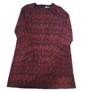 FRNCH Ladies Red + Black Long Sleeve Herringbone Print Shift Dress Size M